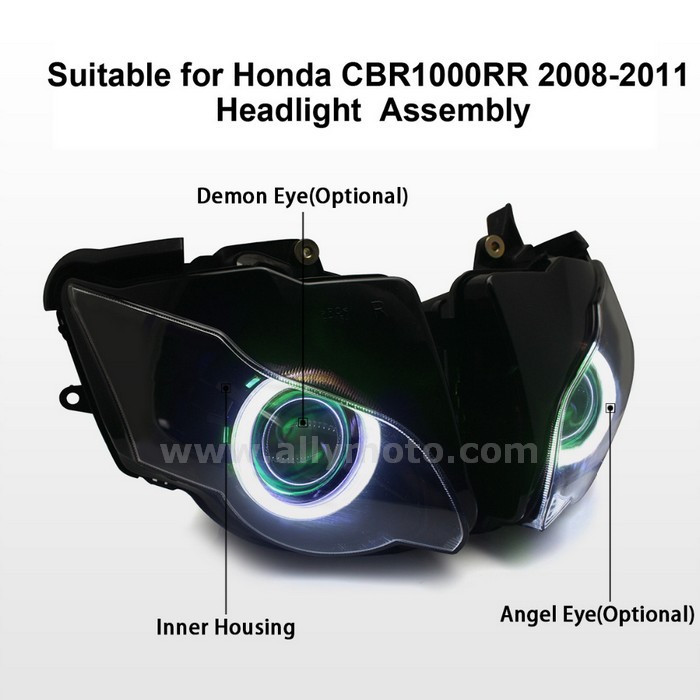 078 Headlight Angel Eye Hid Lens Lightings Honda Cbr1000Rr 2008 2009 2010 2011 Green-4